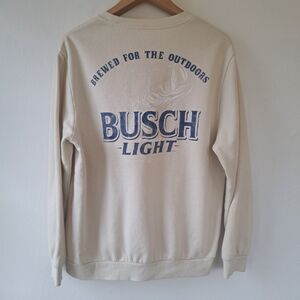 Busch Light Mens Large Hybrid Apparel Cream Crewneck Graphic Sweatshirt FLAW